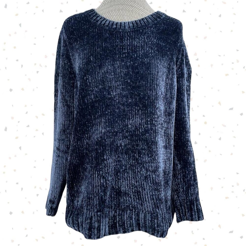 Orvis Chenille Sweater Midnight Blue Relaxed Soft Cozy Style Shiny Navy Size M